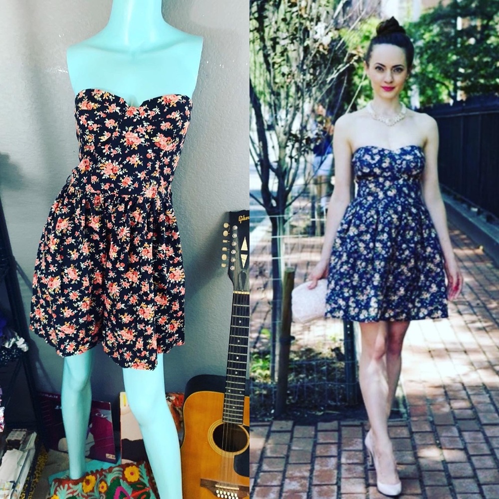 ANTHROPOLOGIE SWEATHEART San Souchi Floral Strapless Mini Dress Large